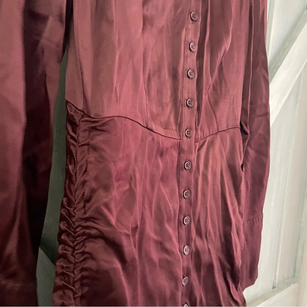 Bardot Sui Side Ruched Long Sleeve Minidress Merlot Red Satin Size US 6 - Picture 11 of 14